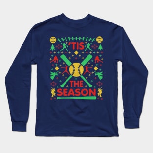 Funny Softball 'Tis the Season Ugly Christmas Sweater Party Shirt Long Sleeve T-Shirt